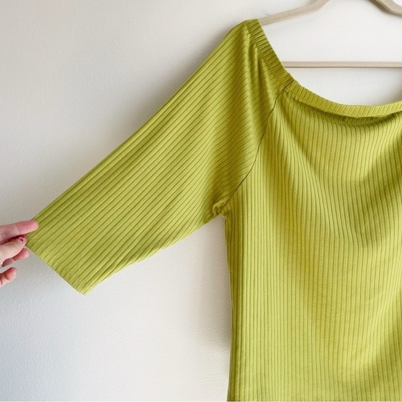 2X Soft Surroundings lime green off shoulder blouse ribbed Top blouse 3/4 sleeve - Picture 10 of 10